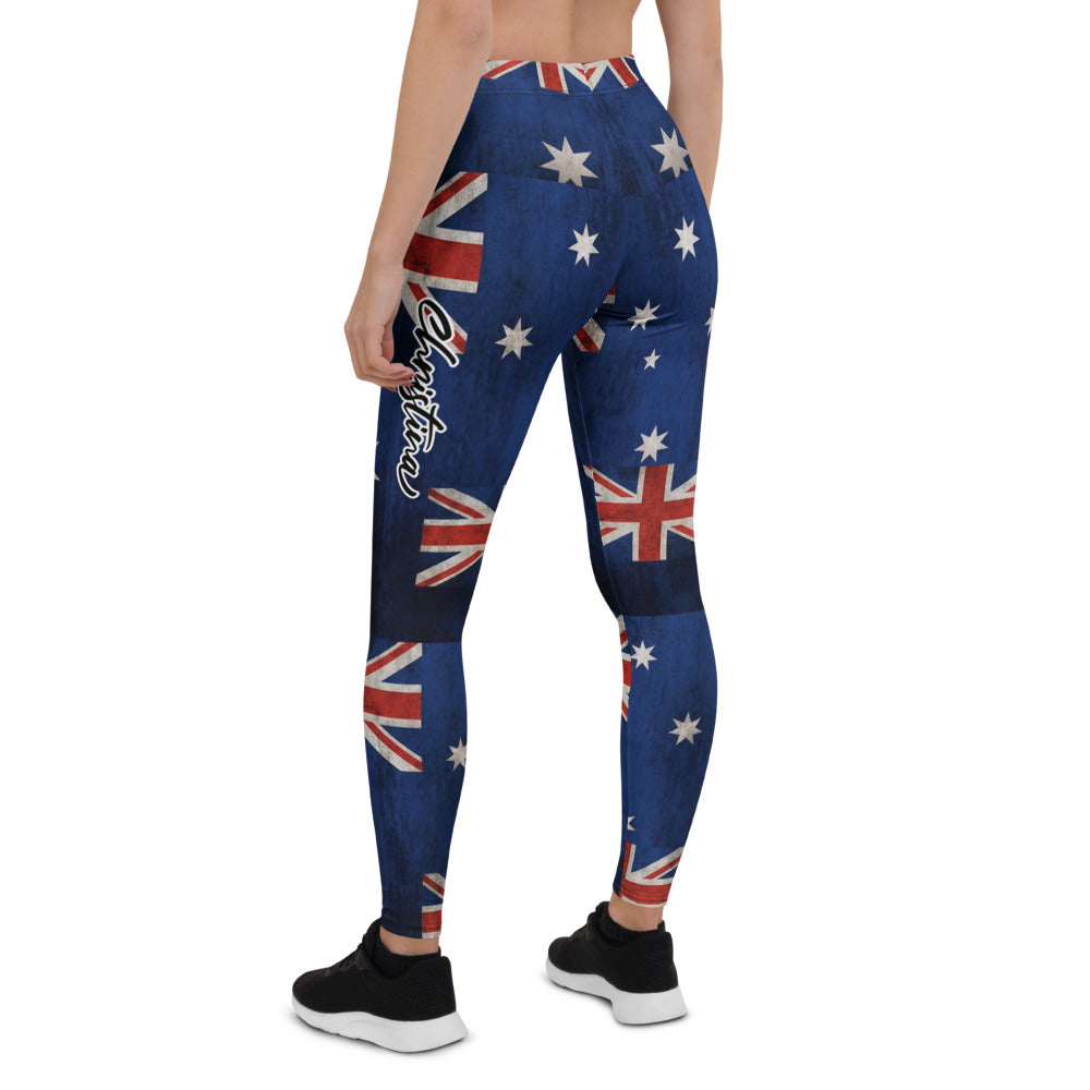 Personalisierte Damen Sportleggings Australien Flagge Vintage Design Fitnesshose Blau Rot J260