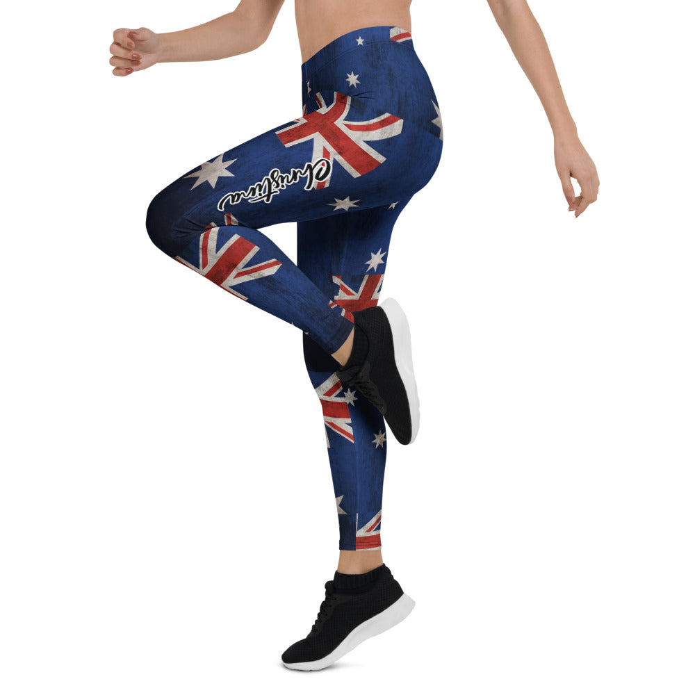 Personalisierte Damen Sportleggings Australien Flagge Vintage Design Fitnesshose Blau Rot J260