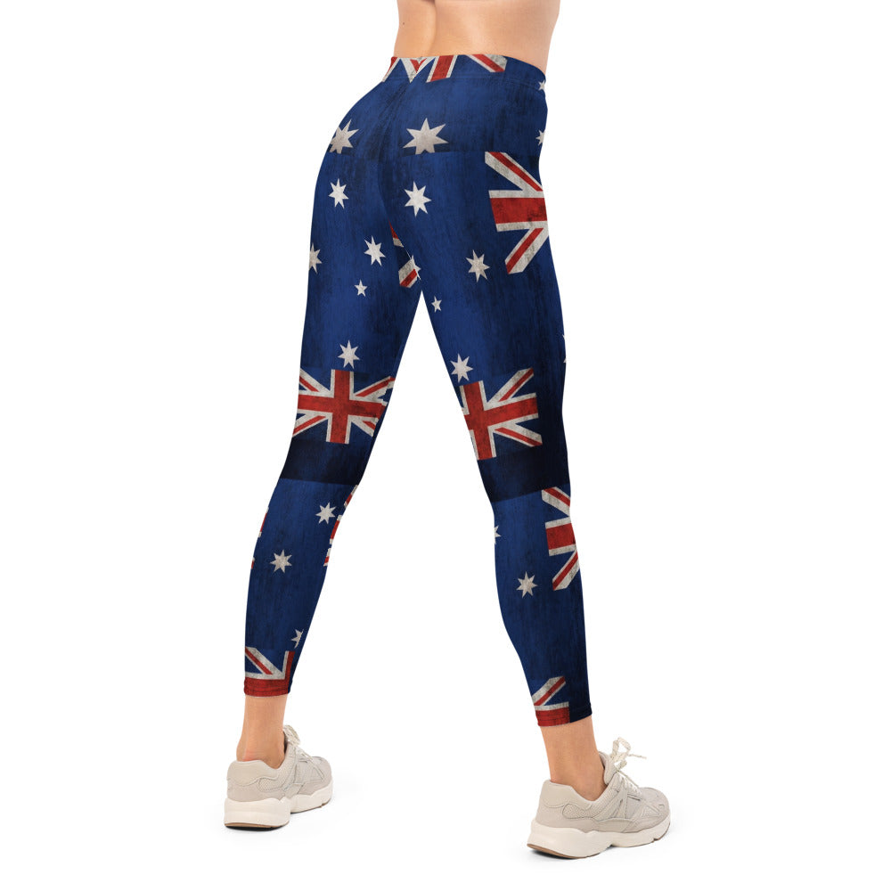 Personalisierte Damen Sportleggings Australien Flagge Vintage Design Fitnesshose Blau Rot J260