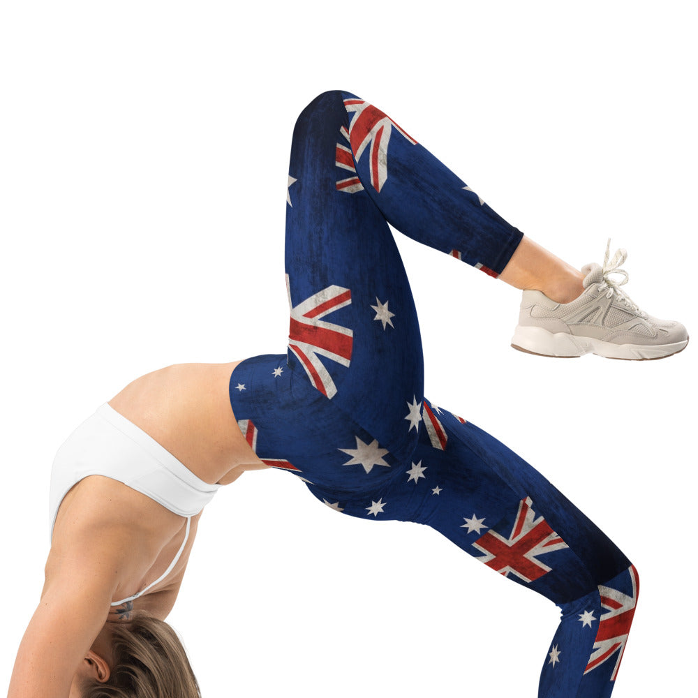 Personalisierte Damen Sportleggings Australien Flagge Vintage Design Fitnesshose Blau Rot J260