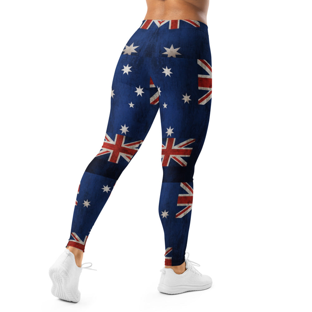 Personalisierte Damen Sportleggings Australien Flagge Vintage Design Fitnesshose Blau Rot J260