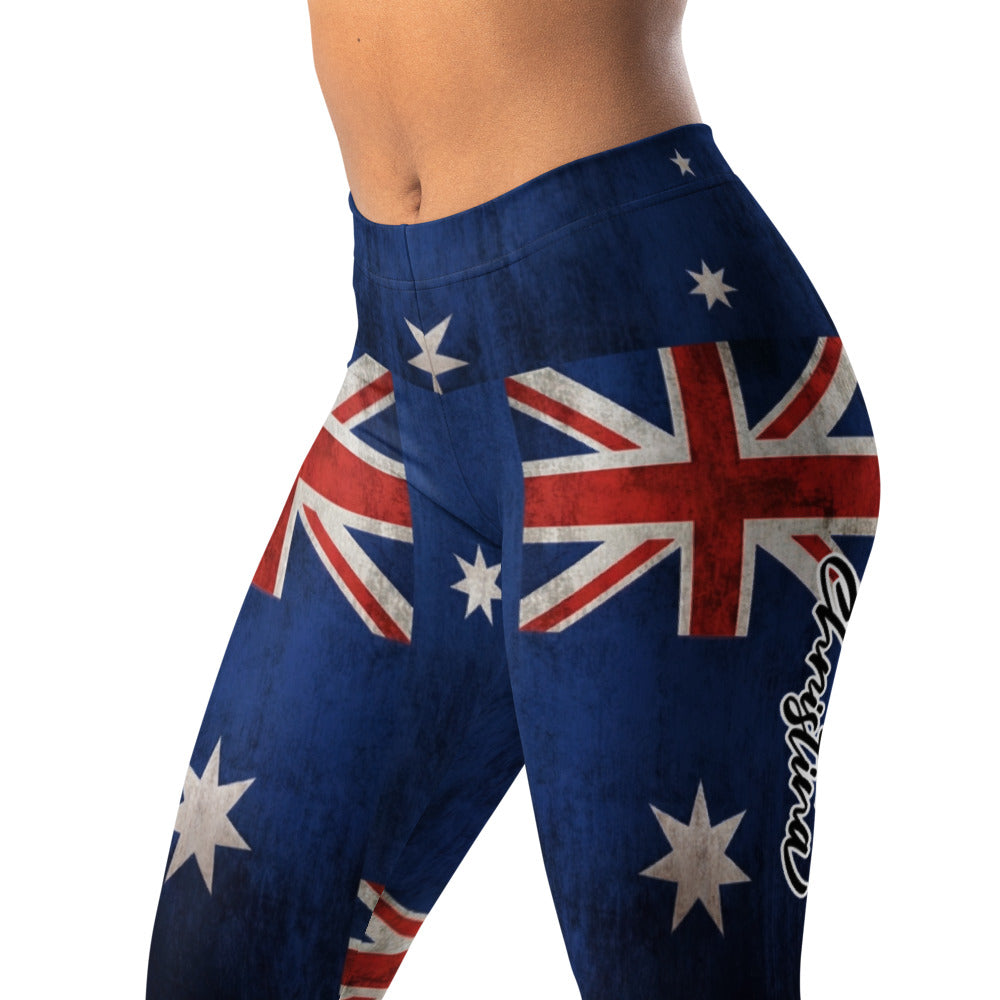Personalisierte Damen Sportleggings Australien Flagge Vintage Design Fitnesshose Blau Rot J260