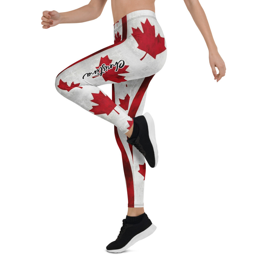 Personalisierte Damen Sportleggings Kanada Design Rot Weiß Fitness Leggings Ahornblatt Muster K531