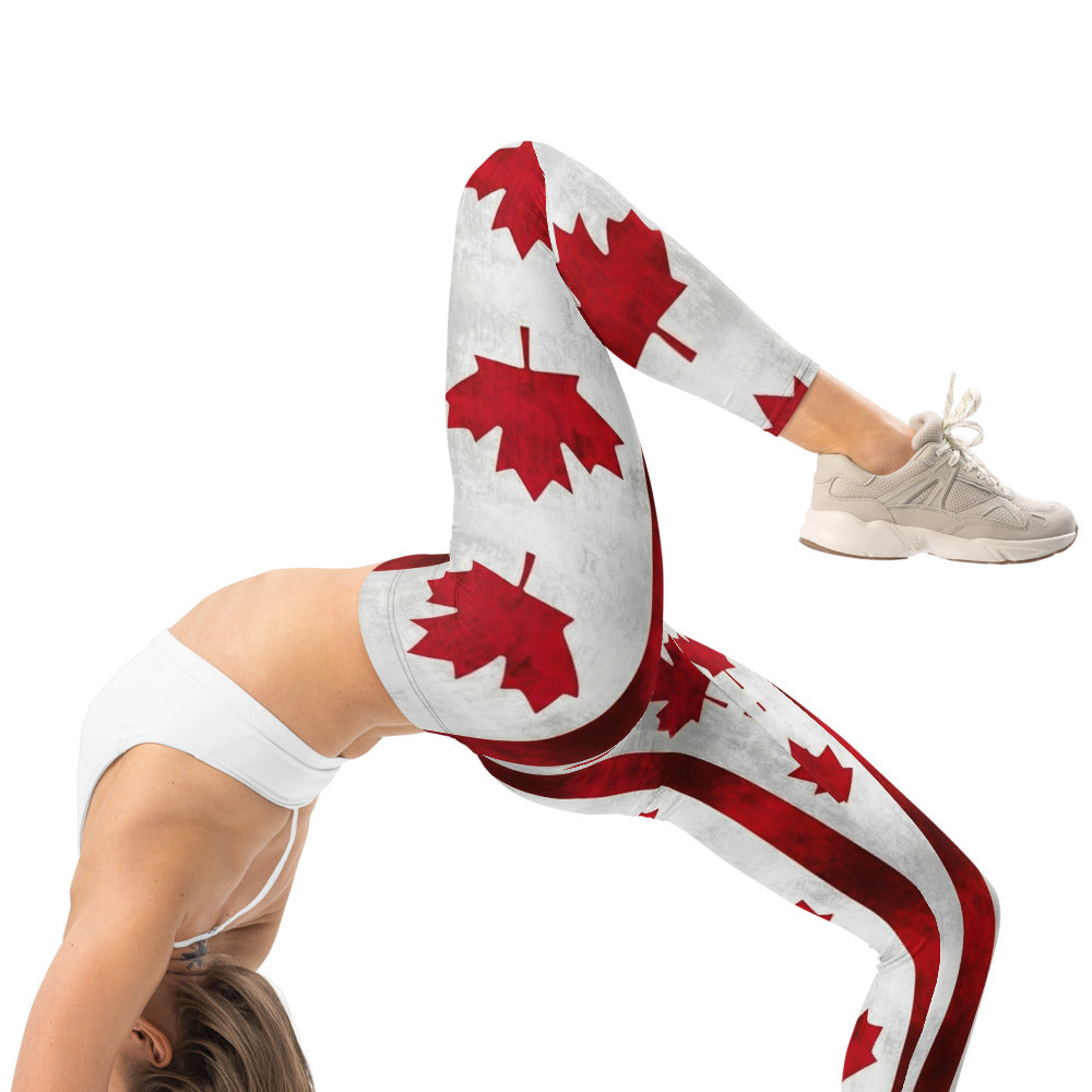 Personalisierte Damen Sportleggings Kanada Design Rot Weiß Fitness Leggings Ahornblatt Muster K531