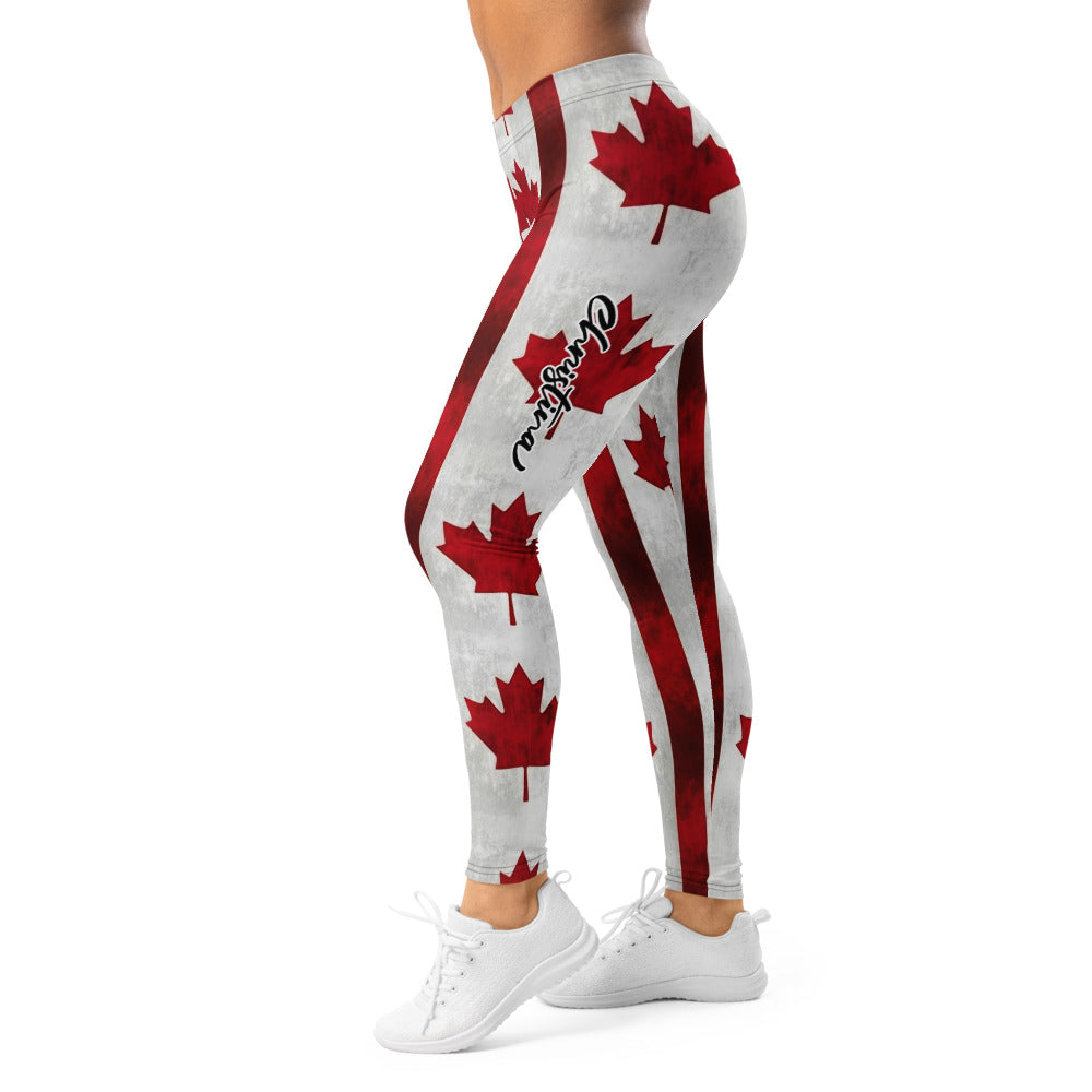 Personalisierte Damen Sportleggings Kanada Design Rot Weiß Fitness Leggings Ahornblatt Muster K531