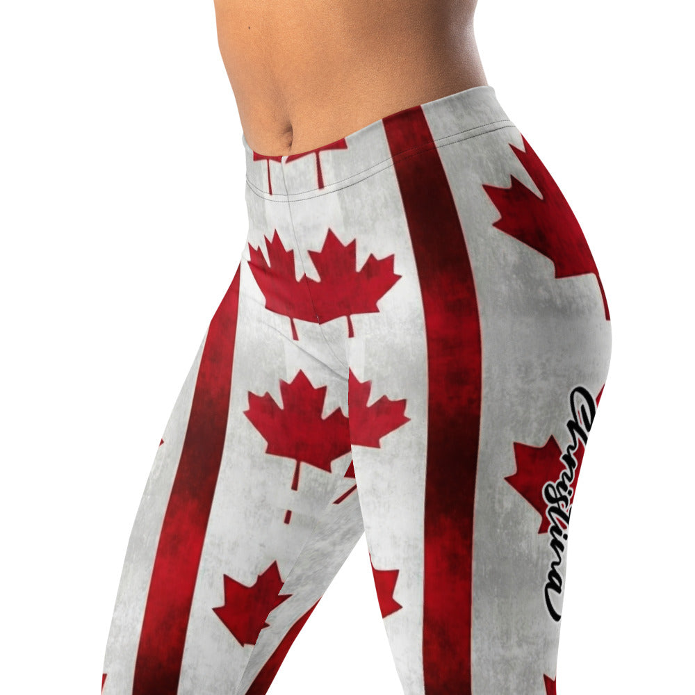 Personalisierte Damen Sportleggings Kanada Design Rot Weiß Fitness Leggings Ahornblatt Muster K531