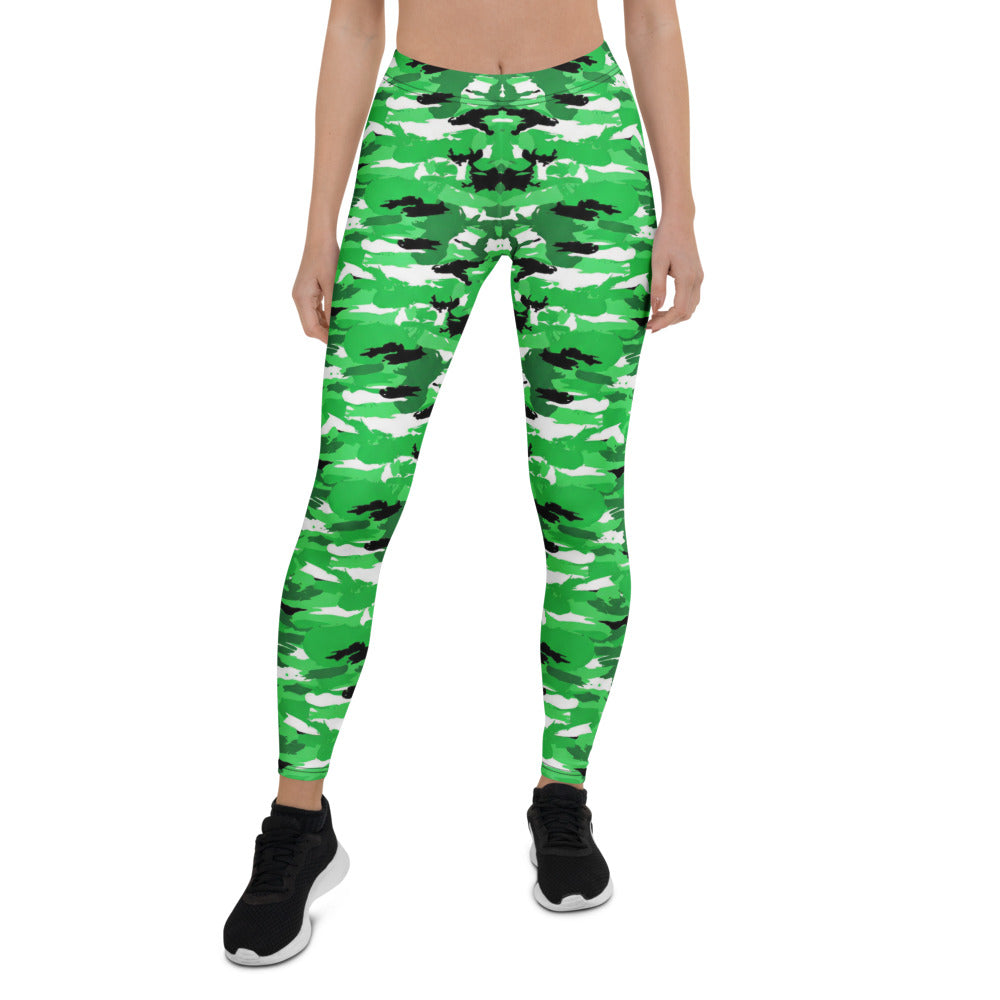 Personalisierte Damen Sportleggings Camouflage Grün Fitness Yoga Leggings Tarnmuster Schwarz Weiß B506