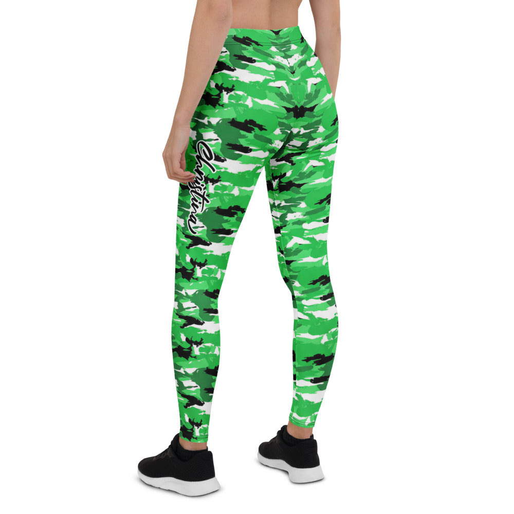 Personalisierte Damen Sportleggings Camouflage Grün Fitness Yoga Leggings Tarnmuster Schwarz Weiß B506
