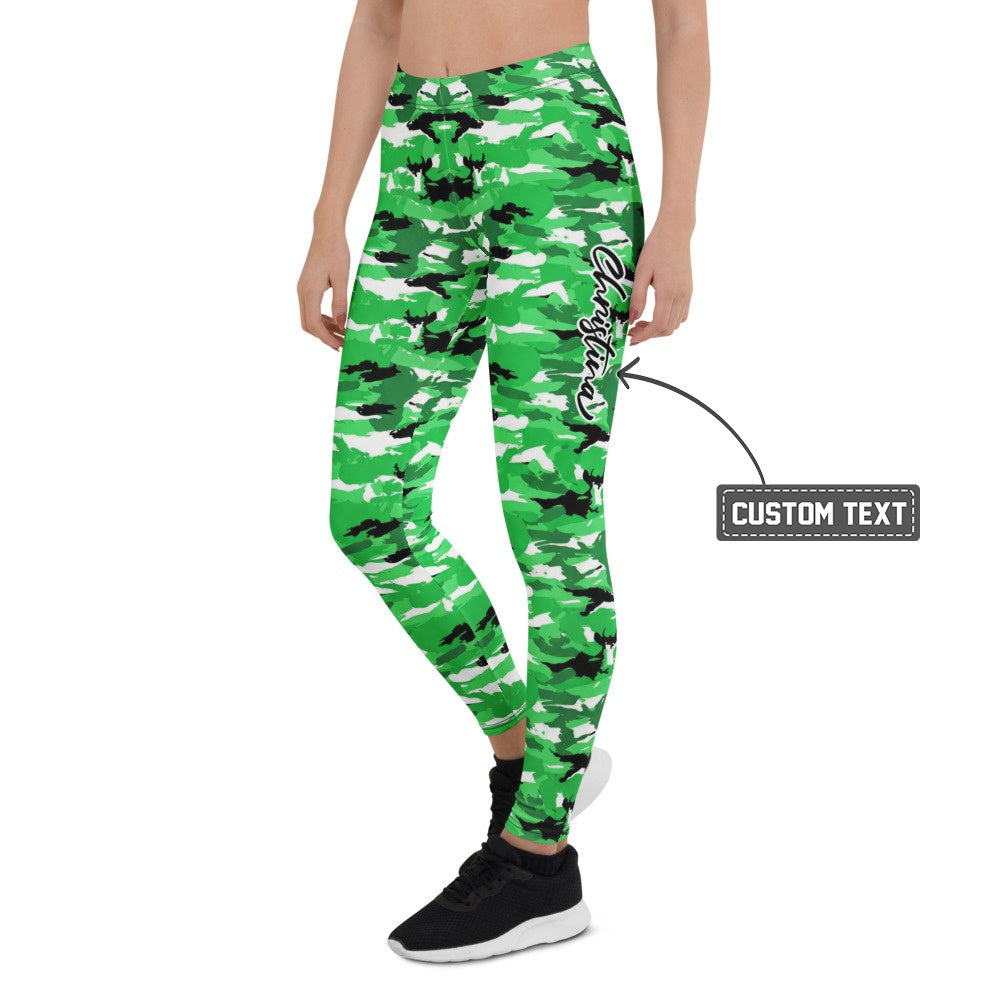 Personalisierte Damen Sportleggings Camouflage Grün Fitness Yoga Leggings Tarnmuster Schwarz Weiß B506 - XL