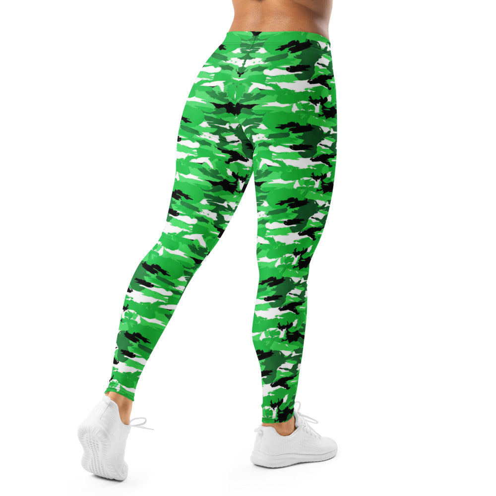 Personalisierte Damen Sportleggings Camouflage Grün Fitness Yoga Leggings Tarnmuster Schwarz Weiß B506