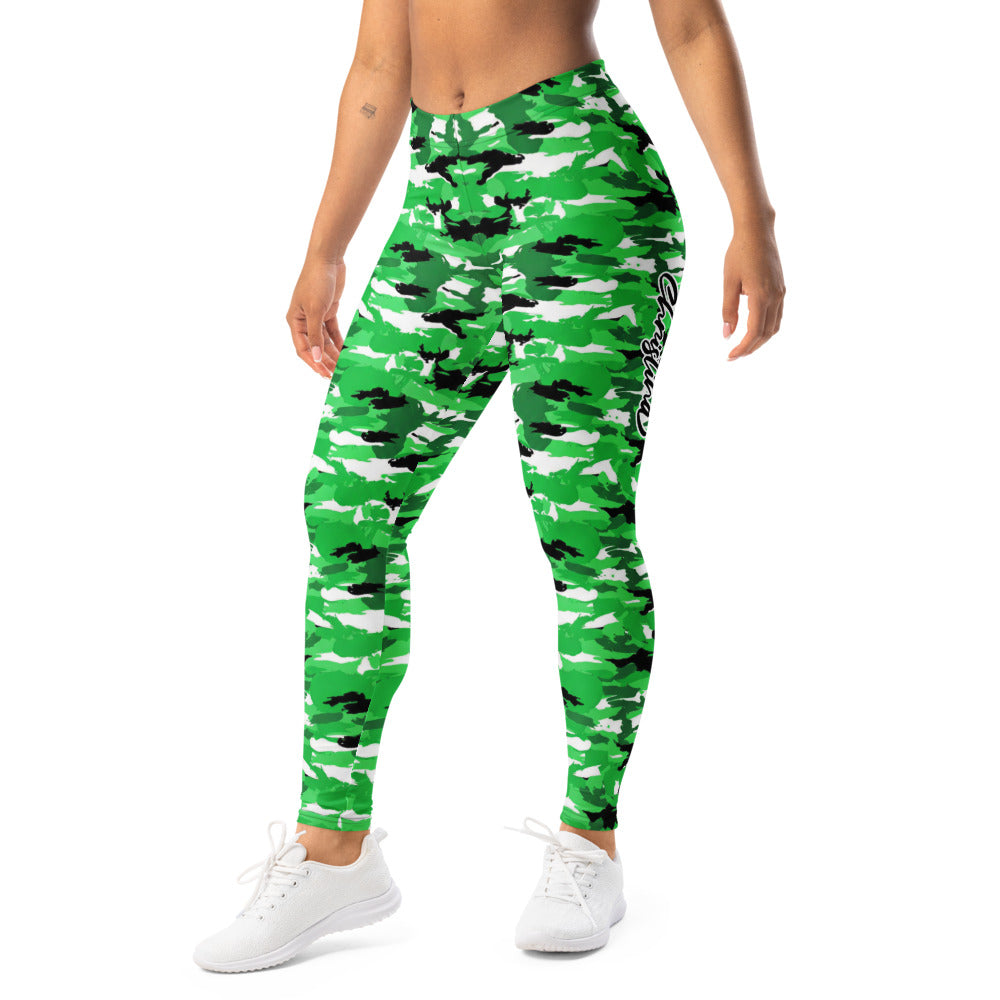 Personalisierte Damen Sportleggings Camouflage Grün Fitness Yoga Leggings Tarnmuster Schwarz Weiß B506