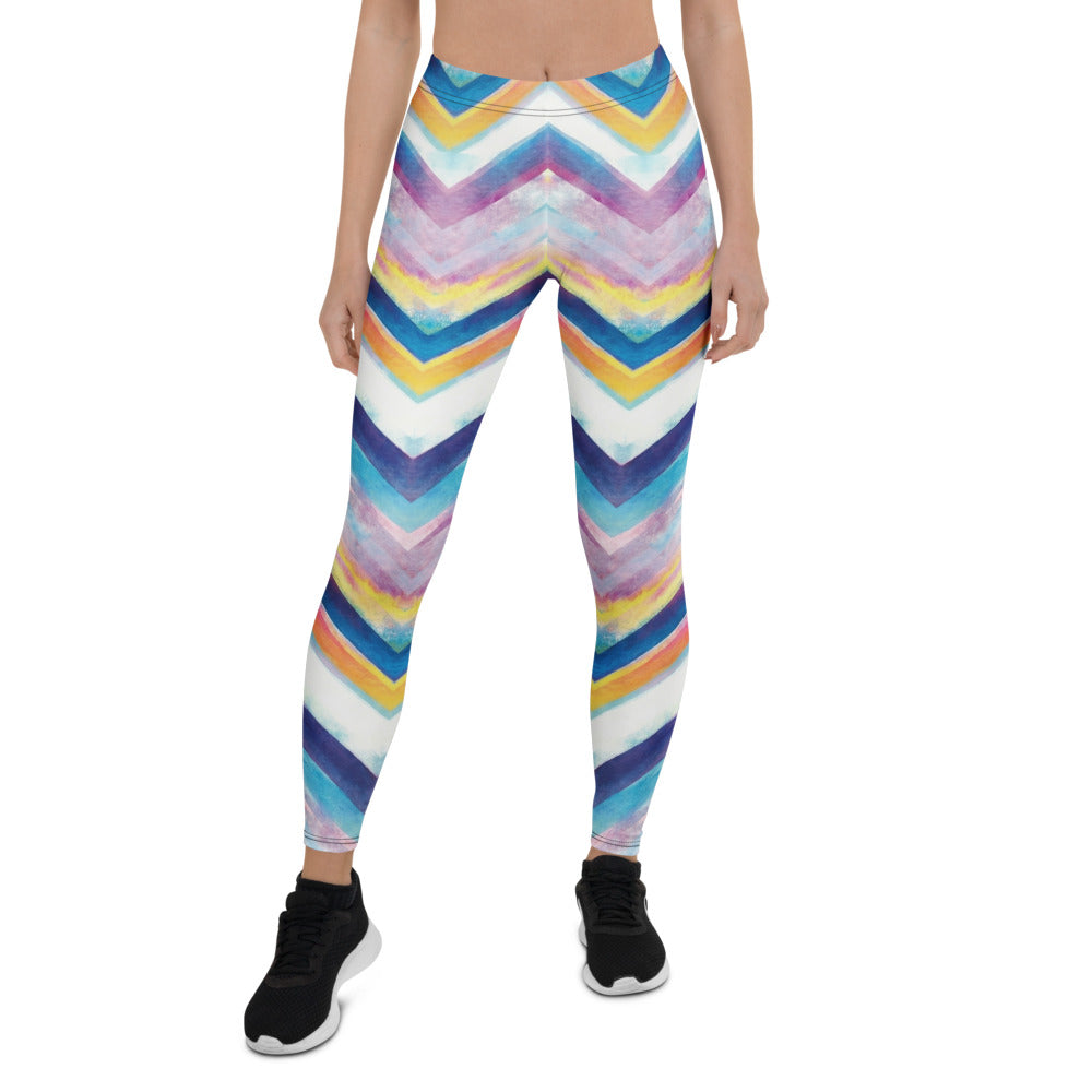 Personalisierte Damen Sportleggings Zickzack Muster Aquarell Optik Mehrfarbig Fitness Yoga Leggings G499