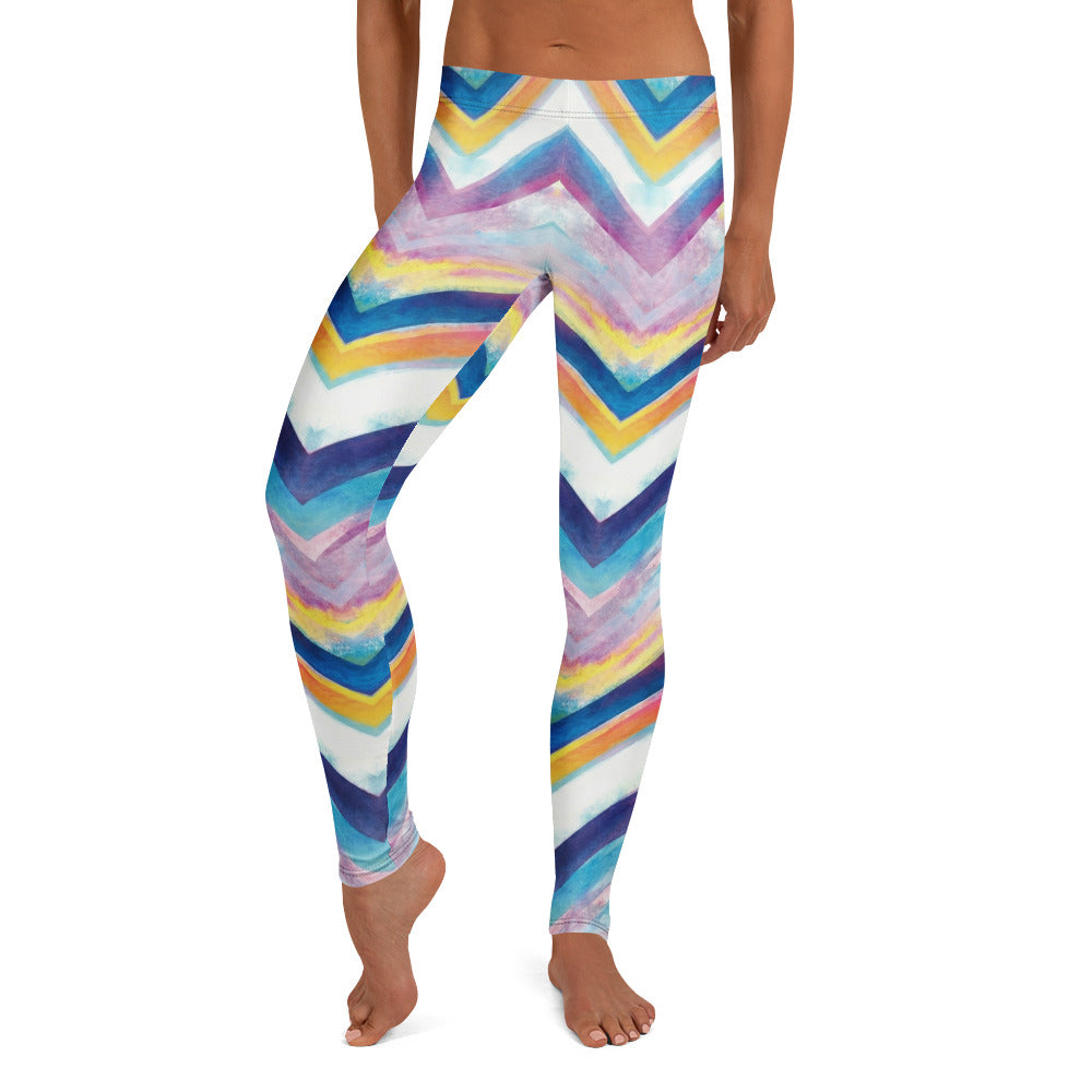 Personalisierte Damen Sportleggings Zickzack Muster Aquarell Optik Mehrfarbig Fitness Yoga Leggings G499