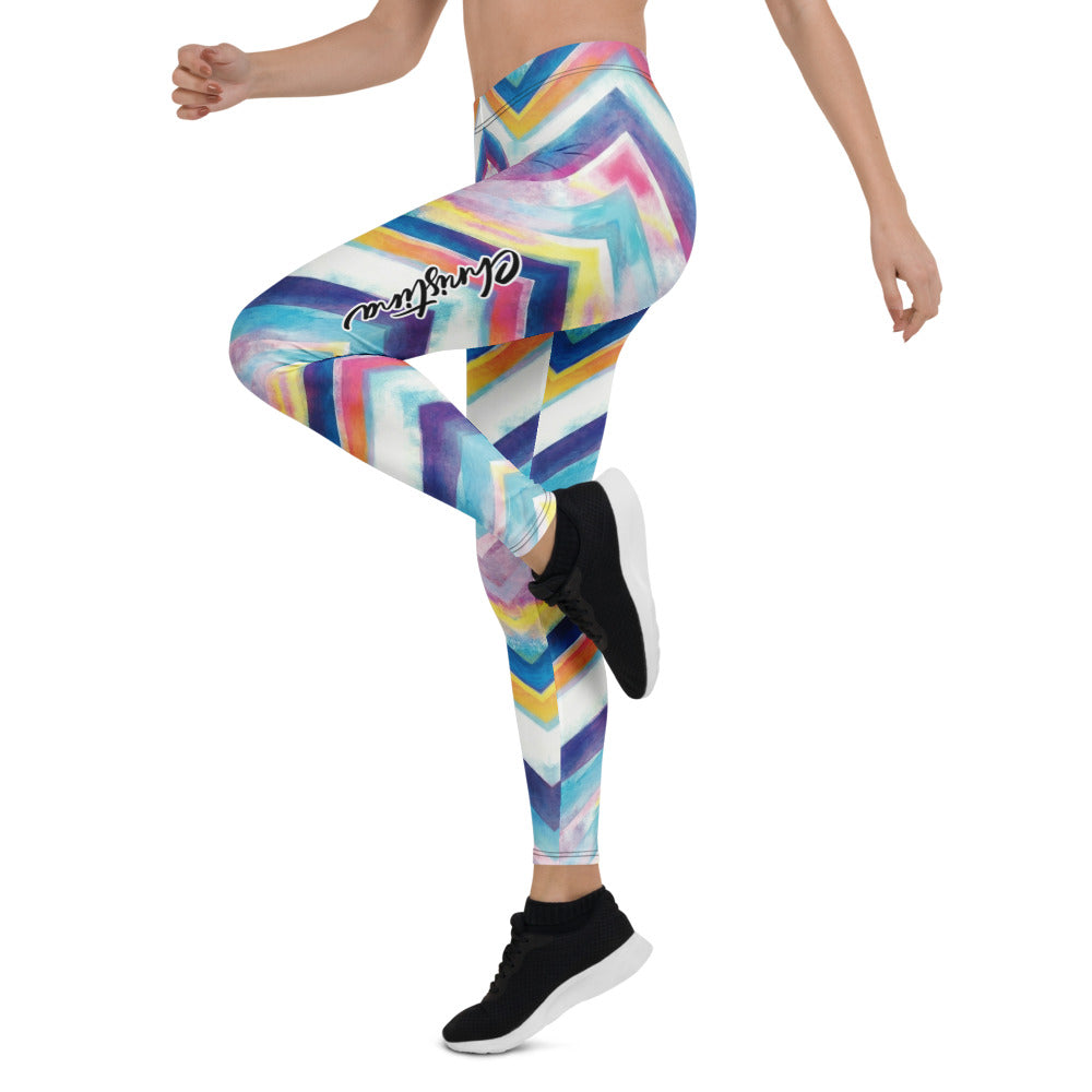Personalisierte Damen Sportleggings Zickzack Muster Aquarell Optik Mehrfarbig Fitness Yoga Leggings G499