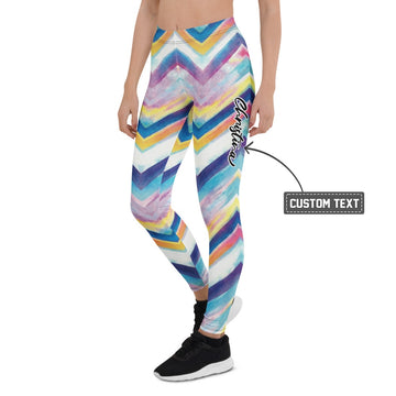 Personalisierte Damen Sportleggings Zickzack Muster Aquarell Optik Mehrfarbig Fitness Yoga Leggings G499 - XL