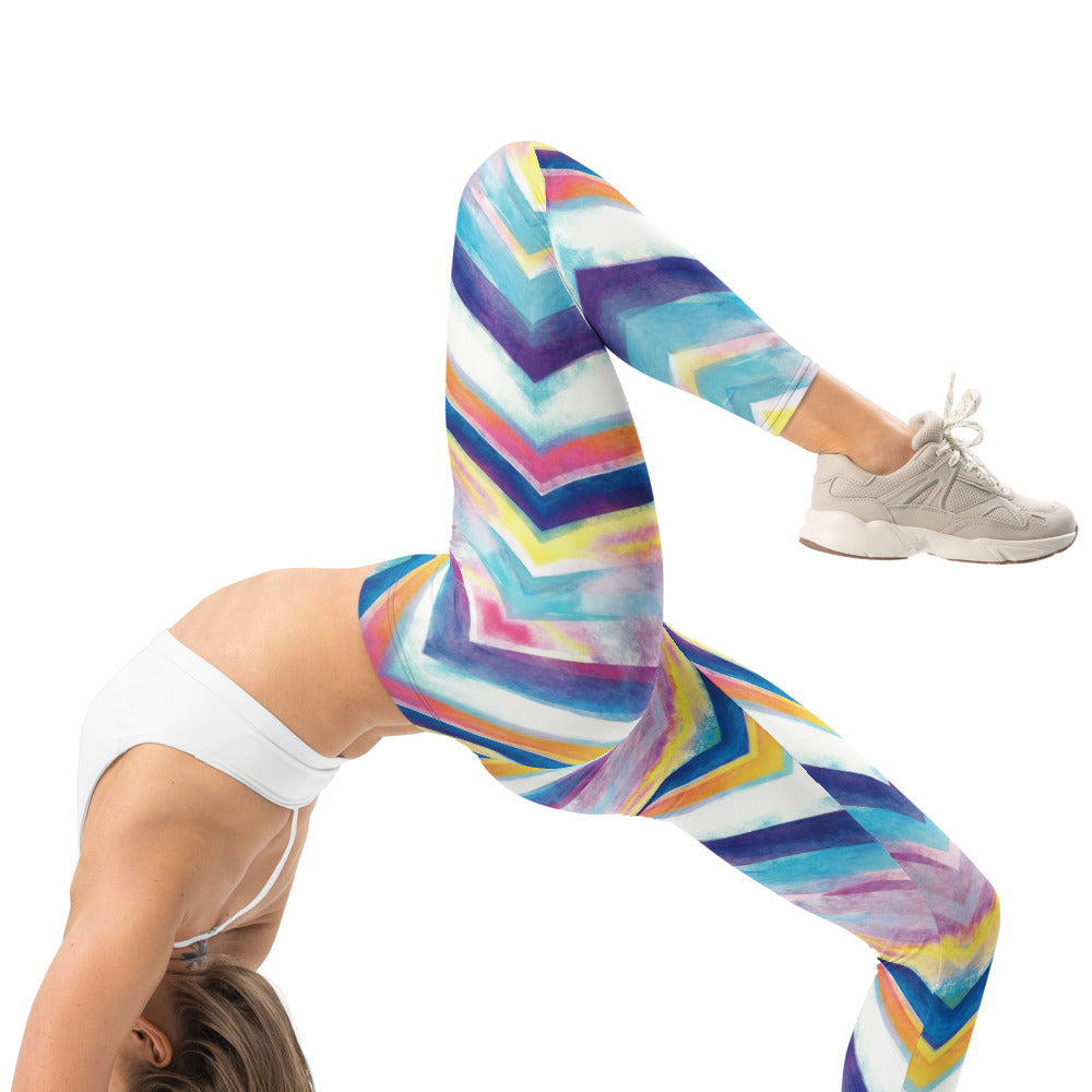 Personalisierte Damen Sportleggings Zickzack Muster Aquarell Optik Mehrfarbig Fitness Yoga Leggings G499