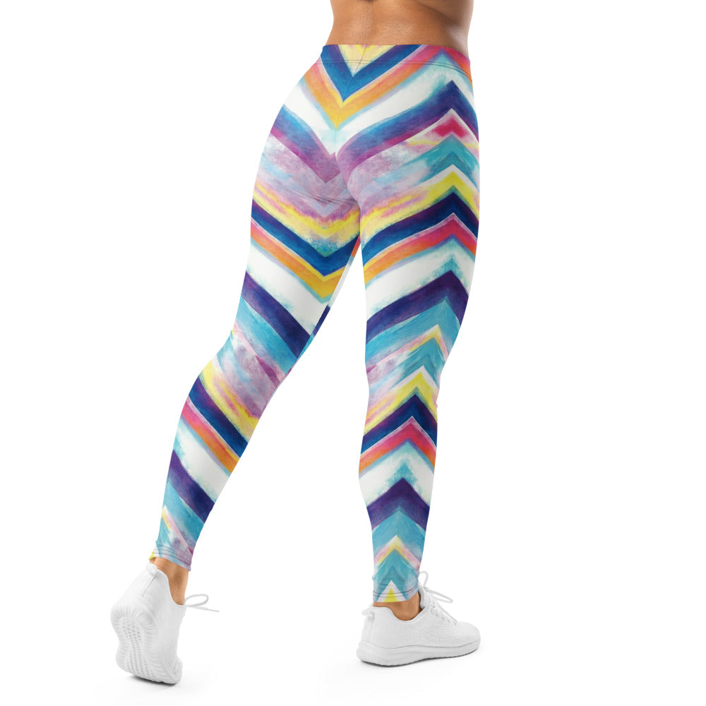Personalisierte Damen Sportleggings Zickzack Muster Aquarell Optik Mehrfarbig Fitness Yoga Leggings G499