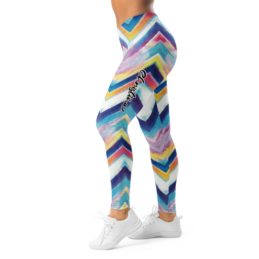 Personalisierte Damen Sportleggings Zickzack Muster Aquarell Optik Mehrfarbig Fitness Yoga Leggings G499