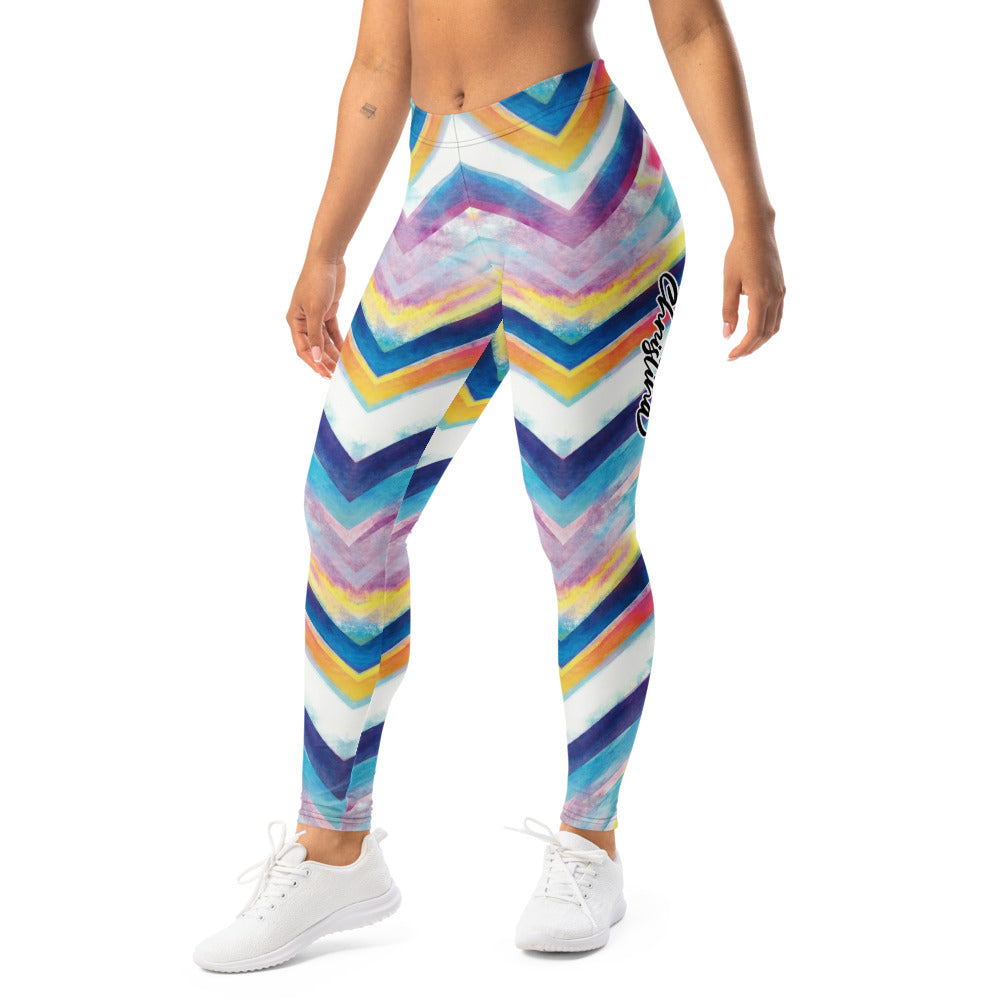 Personalisierte Damen Sportleggings Zickzack Muster Aquarell Optik Mehrfarbig Fitness Yoga Leggings G499