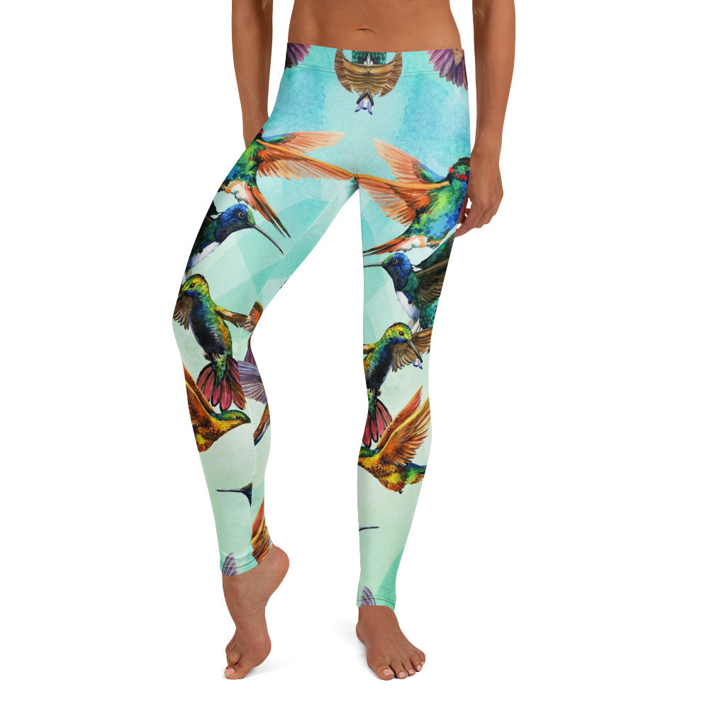 Personalisierte Damen Sportleggings Kolibri Muster Türkis Bunt Fitness Yoga Leggings V330