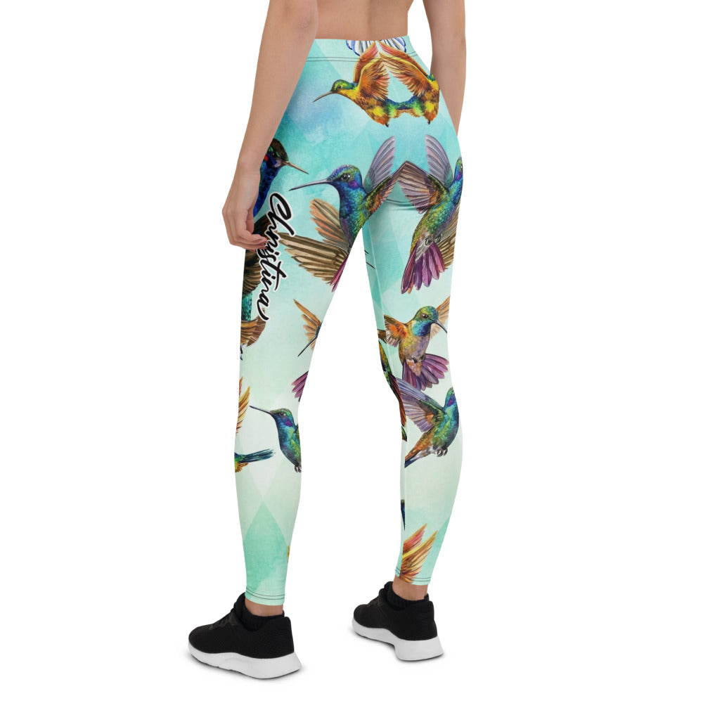 Personalisierte Damen Sportleggings Kolibri Muster Türkis Bunt Fitness Yoga Leggings V330