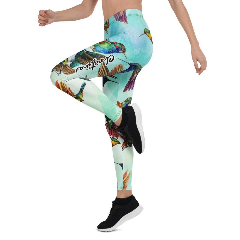 Personalisierte Damen Sportleggings Kolibri Muster Türkis Bunt Fitness Yoga Leggings V330