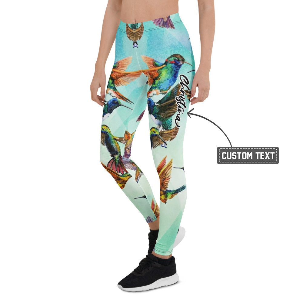 Personalisierte Damen Sportleggings Kolibri Muster Türkis Bunt Fitness Yoga Leggings V330 - XL