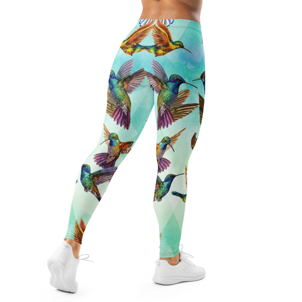 Personalisierte Damen Sportleggings Kolibri Muster Türkis Bunt Fitness Yoga Leggings V330