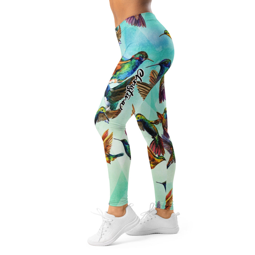 Personalisierte Damen Sportleggings Kolibri Muster Türkis Bunt Fitness Yoga Leggings V330