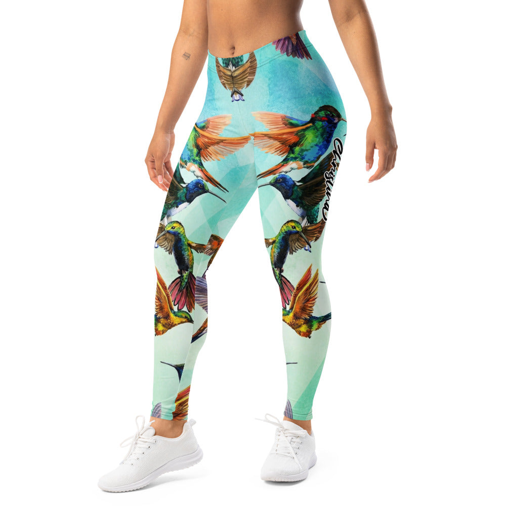 Personalisierte Damen Sportleggings Kolibri Muster Türkis Bunt Fitness Yoga Leggings V330