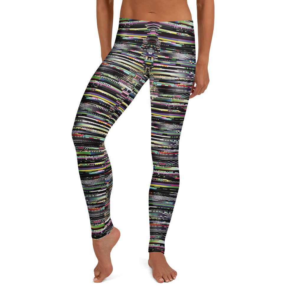 Personalisierte Sportleggings Damen Glitch Design Mehrfarbig Fitness Leggings Pixel Muster Blickdicht S591