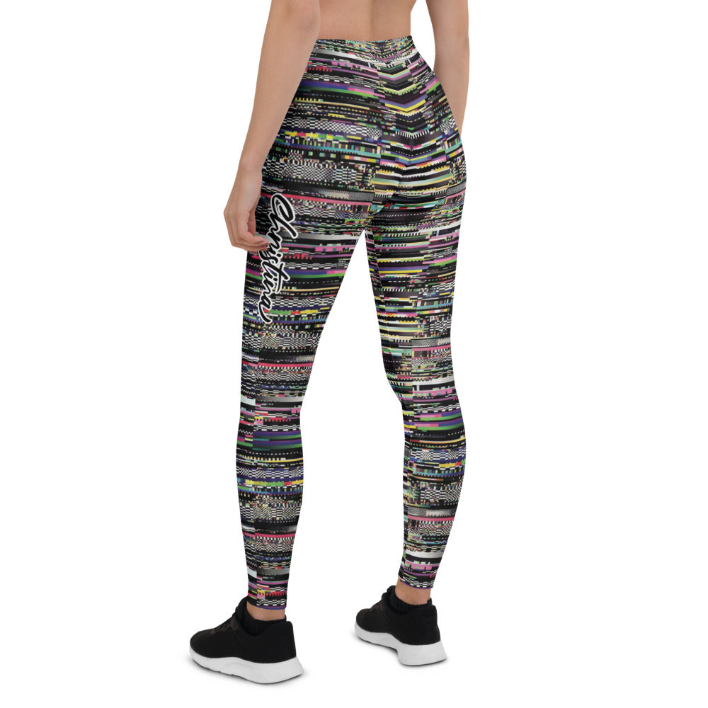 Personalisierte Sportleggings Damen Glitch Design Mehrfarbig Fitness Leggings Pixel Muster Blickdicht S591