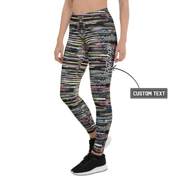 Personalisierte Sportleggings Damen Glitch Design Mehrfarbig Fitness Leggings Pixel Muster Blickdicht S591 - XL