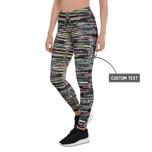 Personalisierte Sportleggings Damen Glitch Design Mehrfarbig Fitness Leggings Pixel Muster Blickdicht S591 - XL