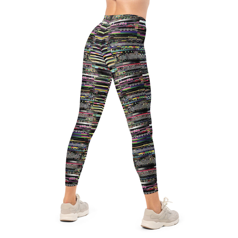 Personalisierte Sportleggings Damen Glitch Design Mehrfarbig Fitness Leggings Pixel Muster Blickdicht S591