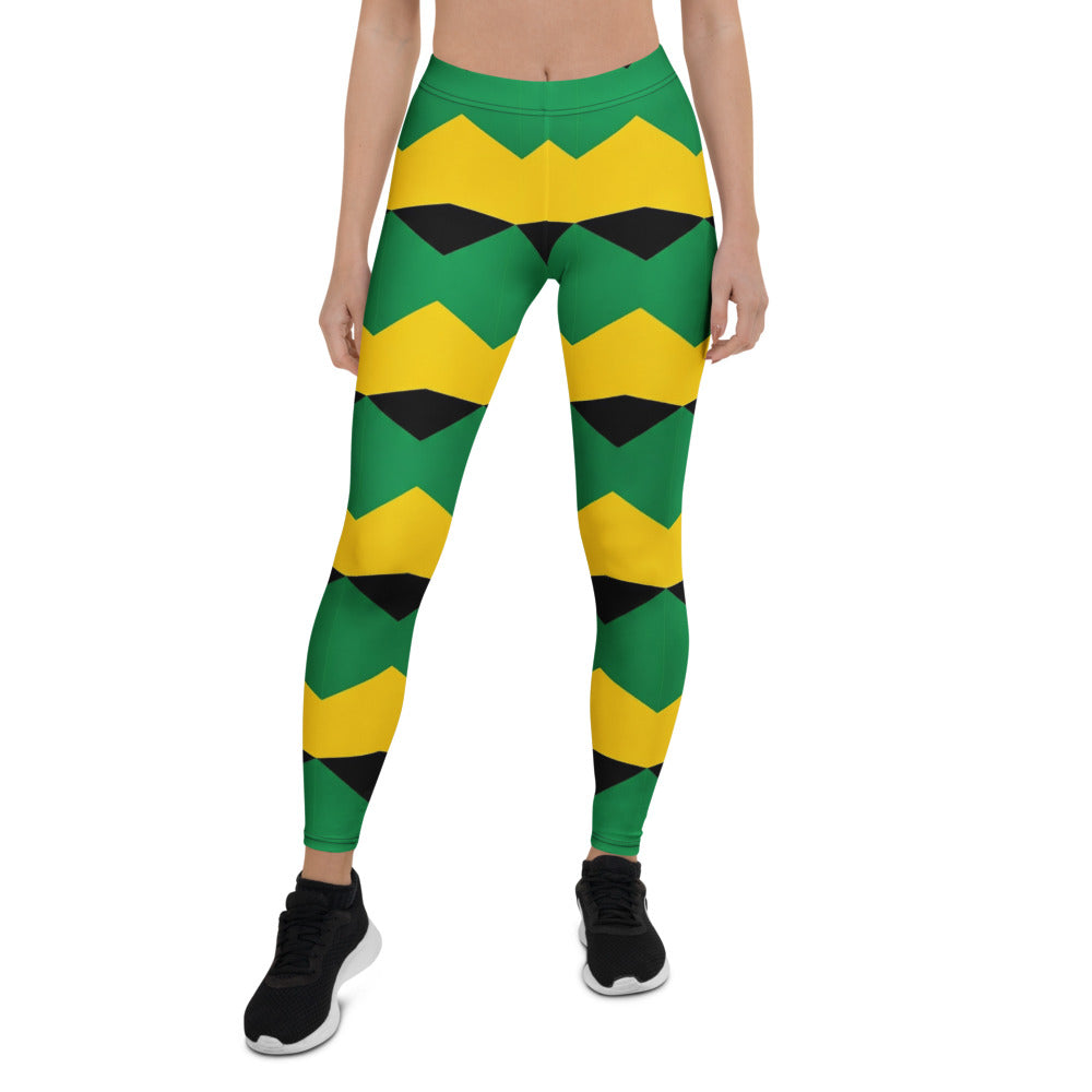 Personalisierte Damen Sportleggings Geometrisches Muster Grün Gelb Schwarz Fitness Yoga Leggings K352