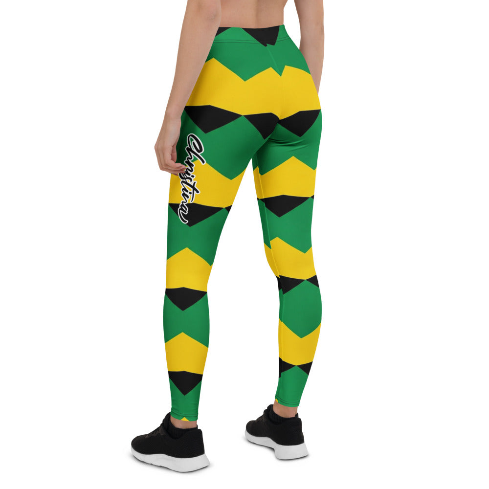 Personalisierte Damen Sportleggings Geometrisches Muster Grün Gelb Schwarz Fitness Yoga Leggings K352