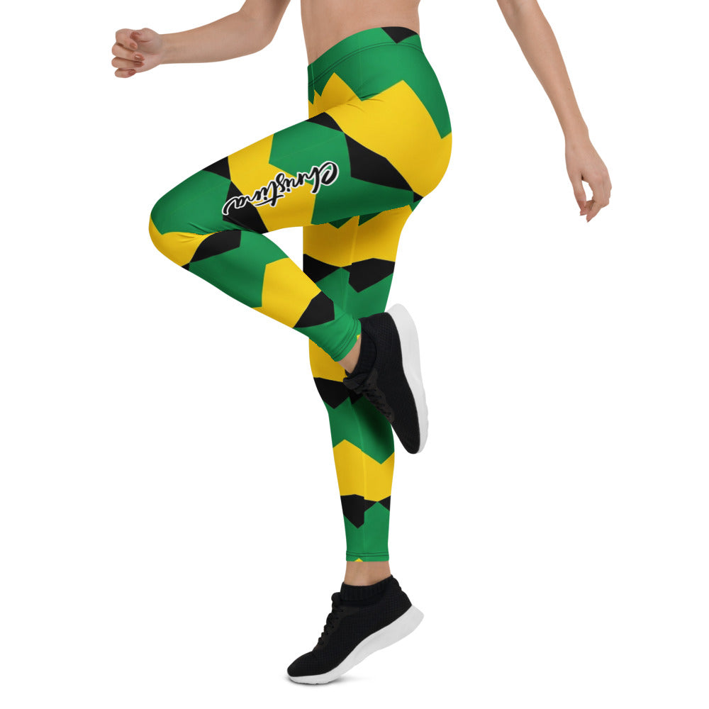 Personalisierte Damen Sportleggings Geometrisches Muster Grün Gelb Schwarz Fitness Yoga Leggings K352