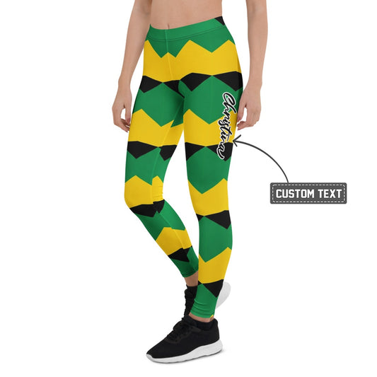 Personalisierte Damen Sportleggings Geometrisches Muster Grün Gelb Schwarz Fitness Yoga Leggings K352 - XL
