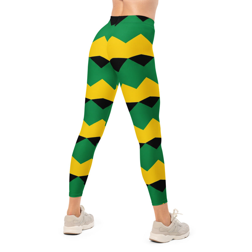Personalisierte Damen Sportleggings Geometrisches Muster Grün Gelb Schwarz Fitness Yoga Leggings K352