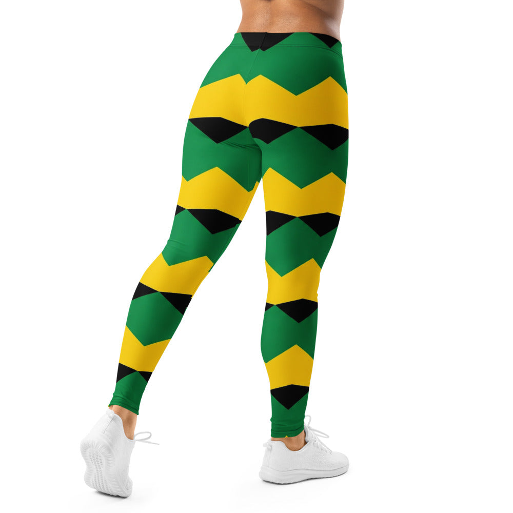 Personalisierte Damen Sportleggings Geometrisches Muster Grün Gelb Schwarz Fitness Yoga Leggings K352