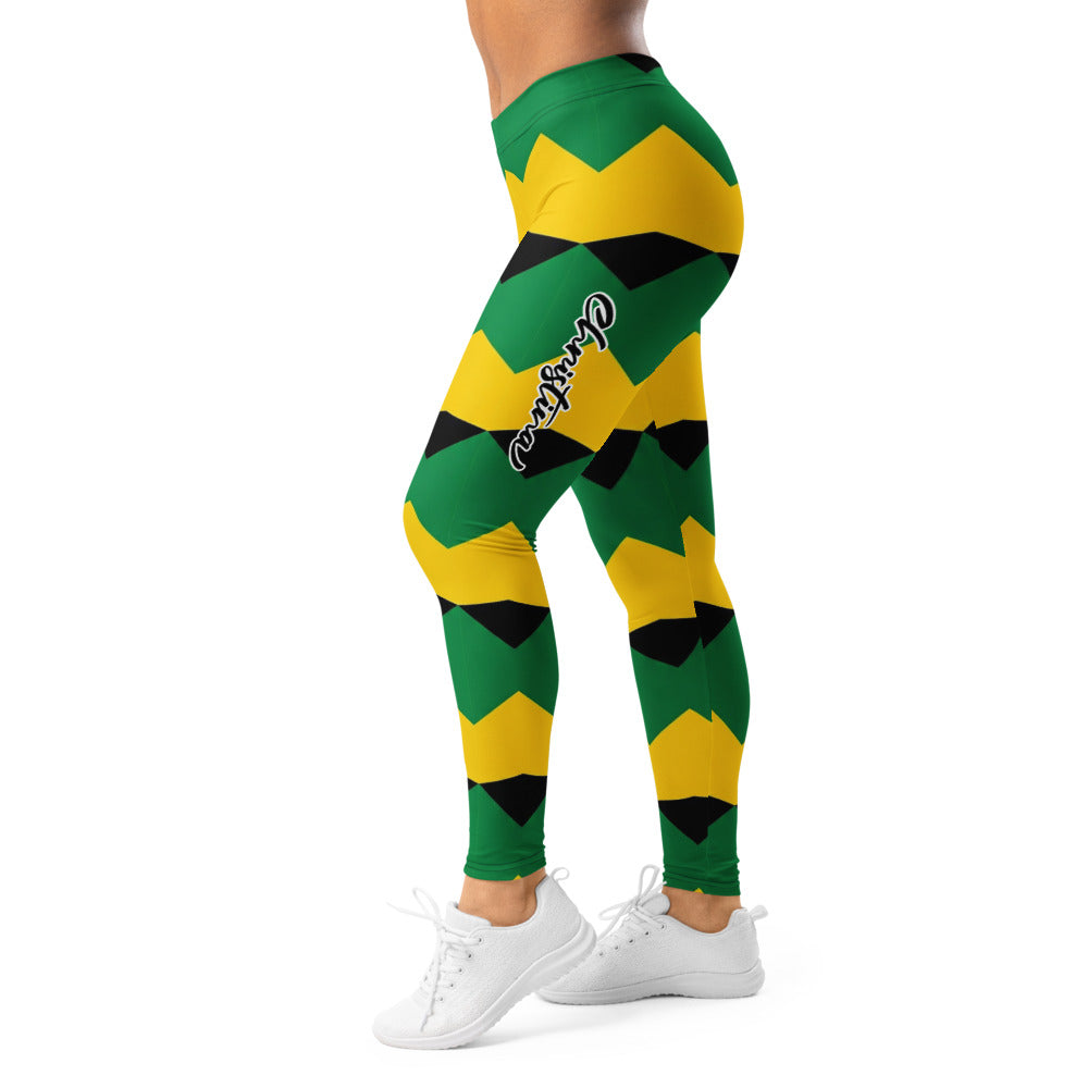 Personalisierte Damen Sportleggings Geometrisches Muster Grün Gelb Schwarz Fitness Yoga Leggings K352