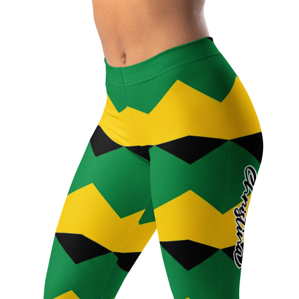 Personalisierte Damen Sportleggings Geometrisches Muster Grün Gelb Schwarz Fitness Yoga Leggings K352