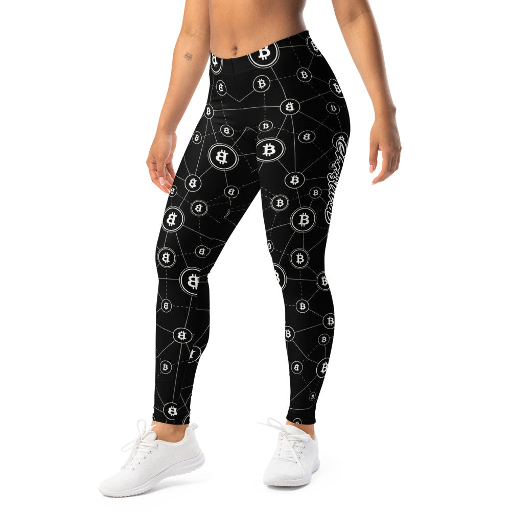 Personalisierte Damen Sportleggings Bitcoin Design Schwarz Weiß Krypto Fitness Leggings P473