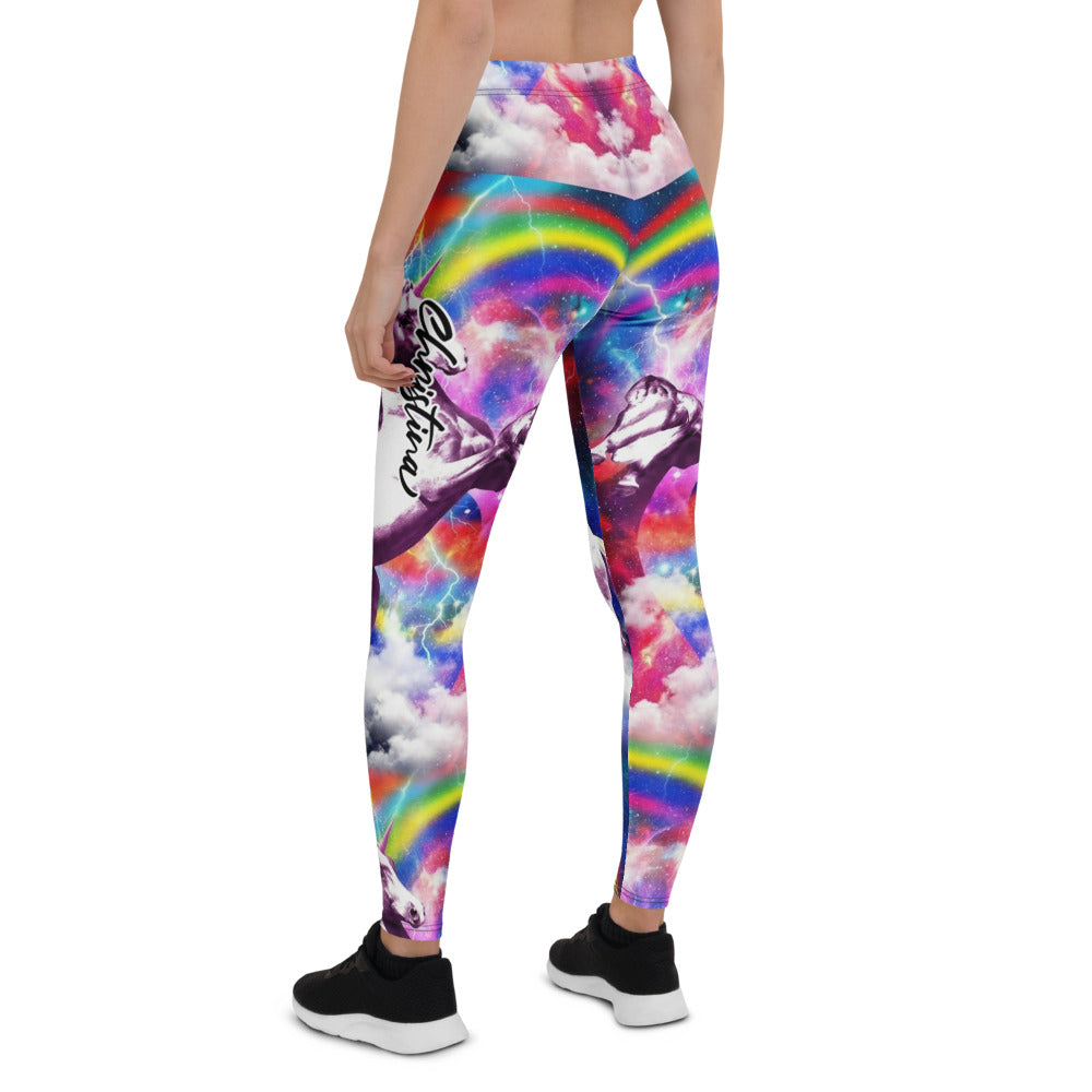 Personalisierte Damen Sportleggings Einhorn Regenbogen Galaxie Design Bunt Fitness Yoga Leggings F383