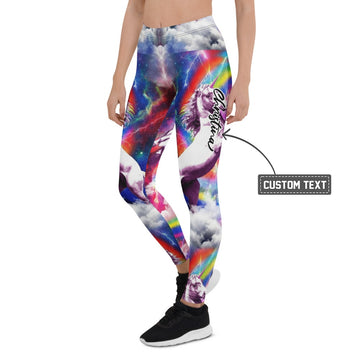 Personalisierte Damen Sportleggings Einhorn Regenbogen Galaxie Design Bunt Fitness Yoga Leggings F383 - XL
