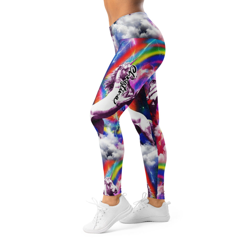 Personalisierte Damen Sportleggings Einhorn Regenbogen Galaxie Design Bunt Fitness Yoga Leggings F383