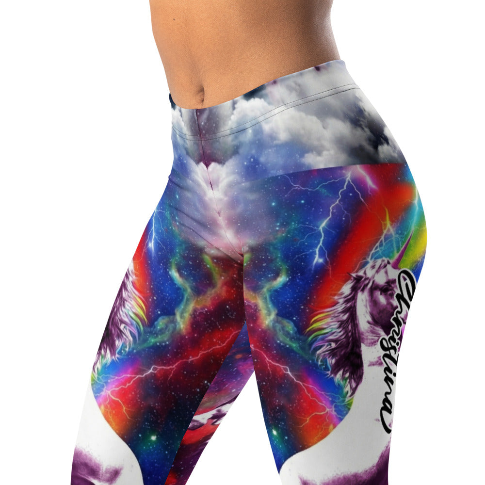 Personalisierte Damen Sportleggings Einhorn Regenbogen Galaxie Design Bunt Fitness Yoga Leggings F383