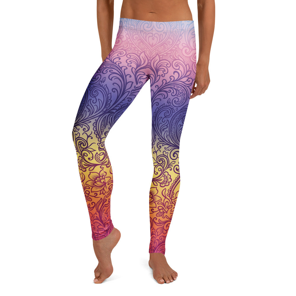 Personalisierte Yoga Leggings Damen Ornament Muster Farbverlauf Pink Lila Gelb Sportleggings Fitnesshose O163