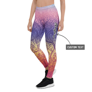 Personalisierte Yoga Leggings Damen Ornament Muster Farbverlauf Pink Lila Gelb Sportleggings Fitnesshose O163 - XL
